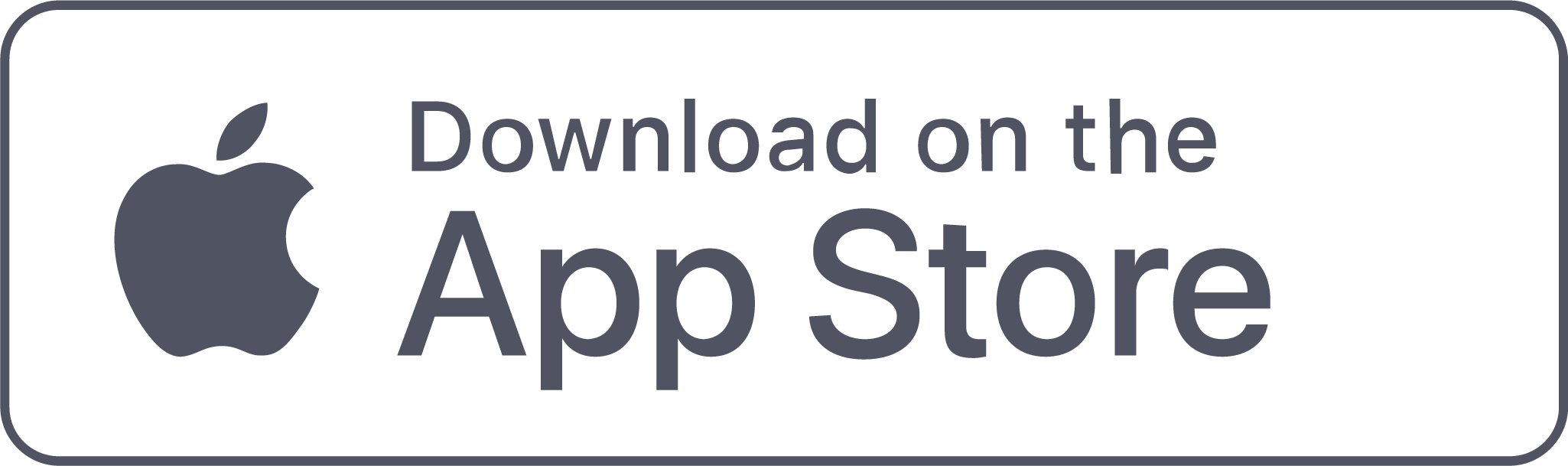 Gray “Download on the App Store” button with the Apple logo on the left, set against a white background with a gray border.